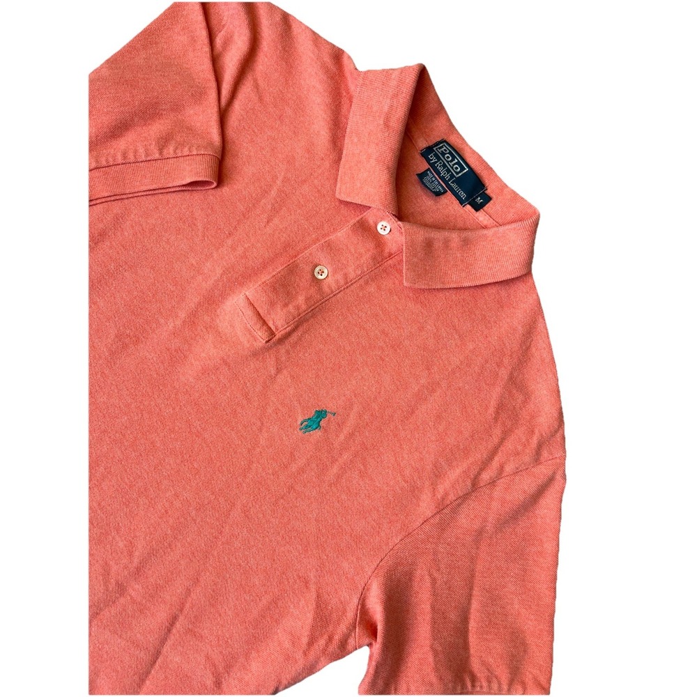 Polo Ralph Lauren‎ Shirt Mens Medium M Orange Green Pony  Rugby Polo SS
